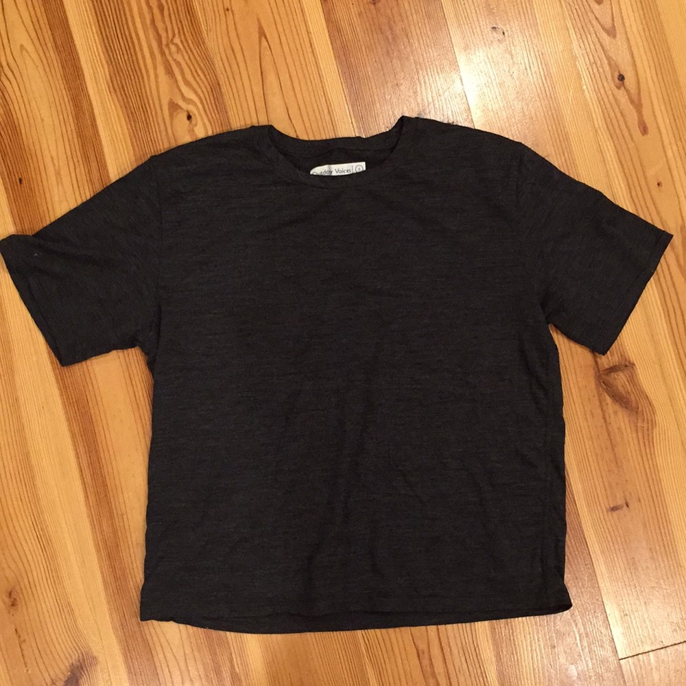 ov merino tee in dark charcoal gray.